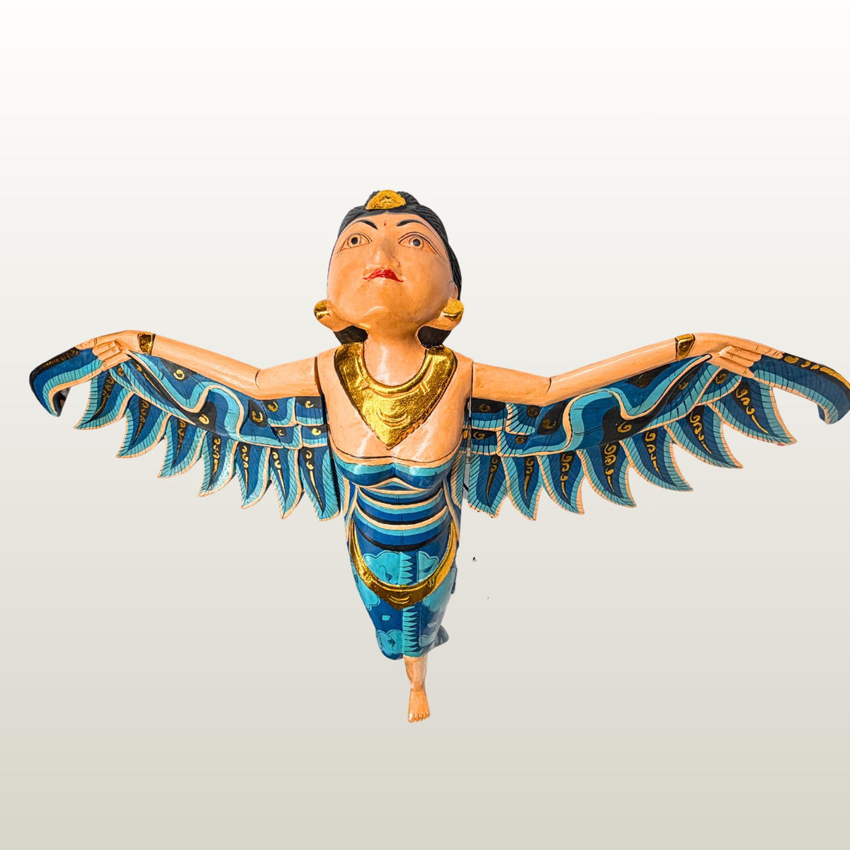 Balinese Winged Dewi Sri Goddess Mobile: Carved Wood Demon Chaser Bali Art 30"