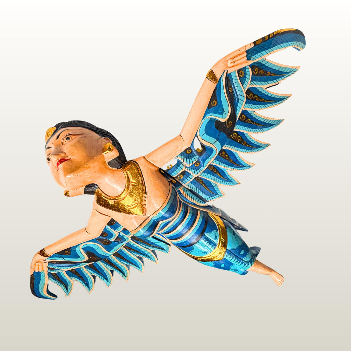 Balinese Winged Dewi Sri Goddess Mobile: Carved Wood Demon Chaser Bali Art 30"