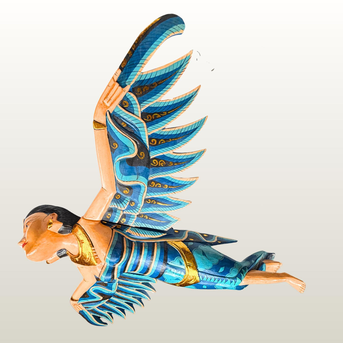 Balinese Winged Dewi Sri Goddess Mobile: Carved Wood Demon Chaser Bali Art 30"