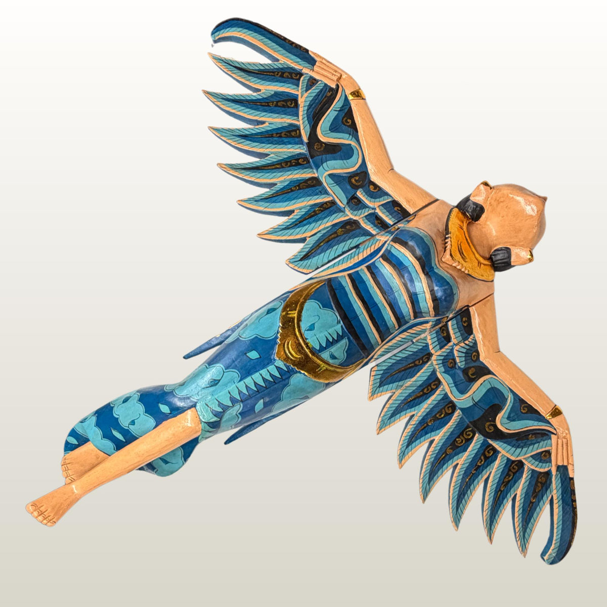 Balinese Winged Dewi Sri Goddess Mobile: Carved Wood Demon Chaser Bali Art 30"