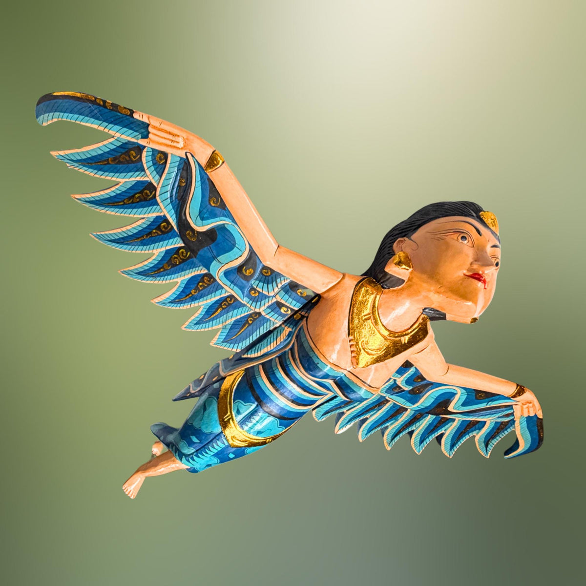 Balinese Winged Dewi Sri Goddess Mobile: Carved Wood Demon Chaser Bali Art 30"