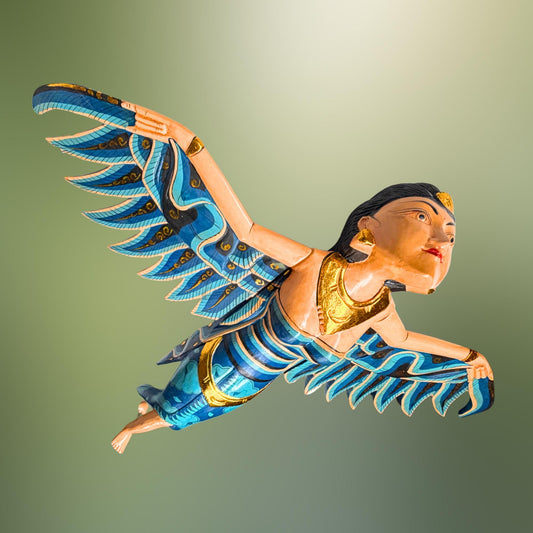 Balinese Winged Dewi Sri Goddess Mobile: Carved Wood Demon Chaser Bali Art 30"