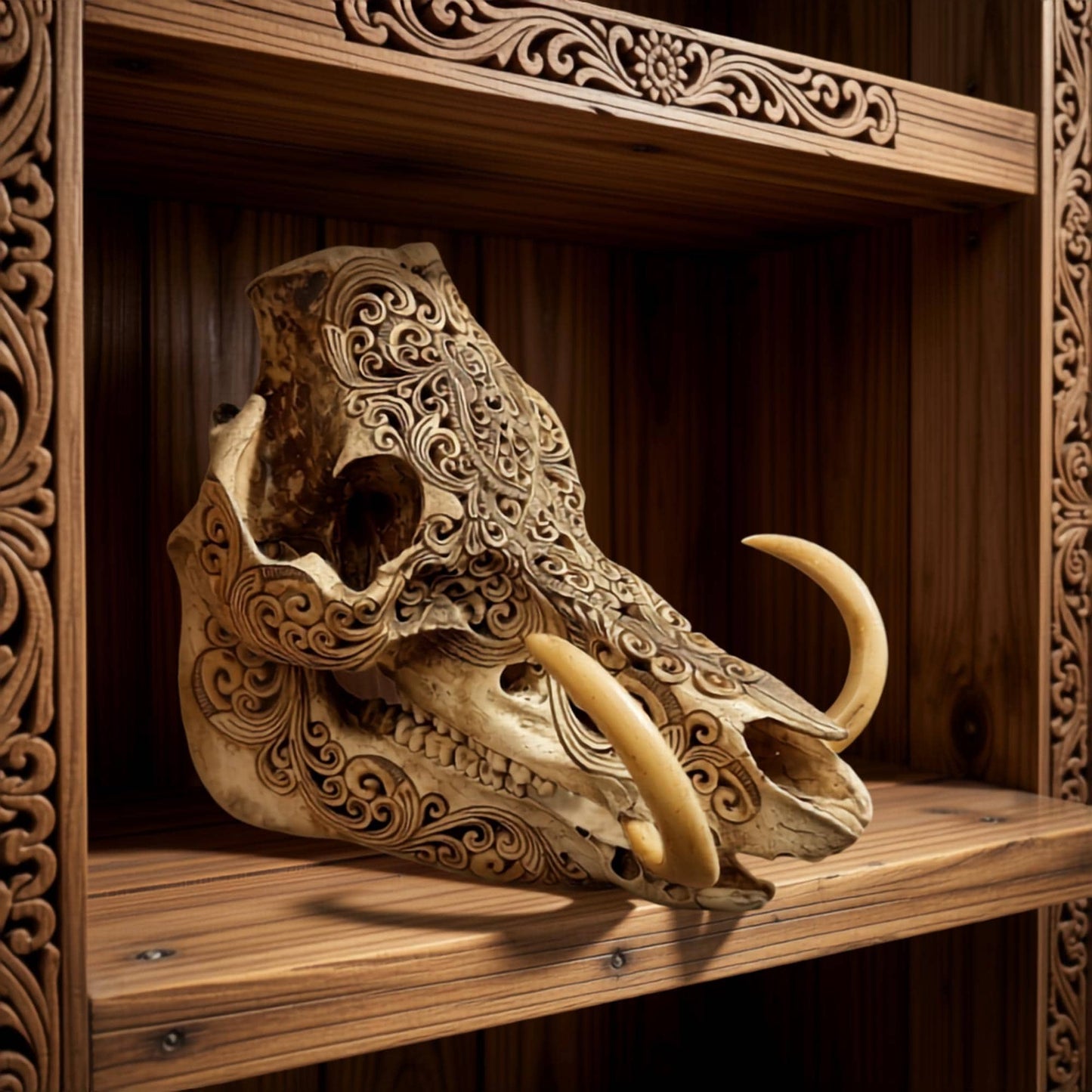 Balinese Hand Carved Wild Boar Skull: Taxidermy Lodge Decor, Bali Wall  Art