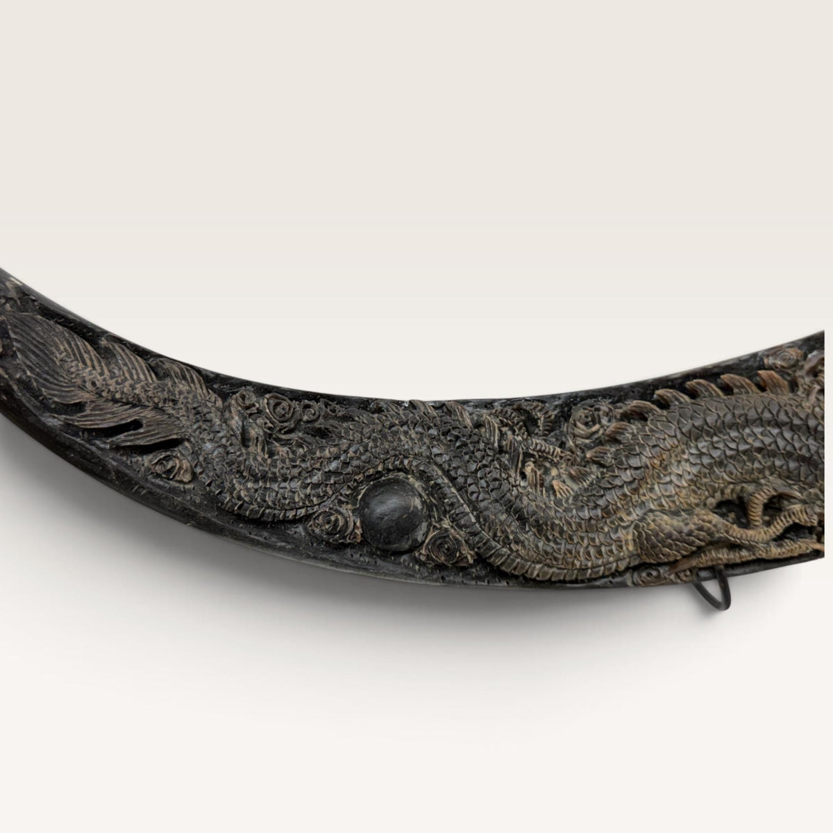 Hand Carved Water Buffalo Horn: Mystical Phoenix Dragon Art, Balinese Bone Carving Boho Decor