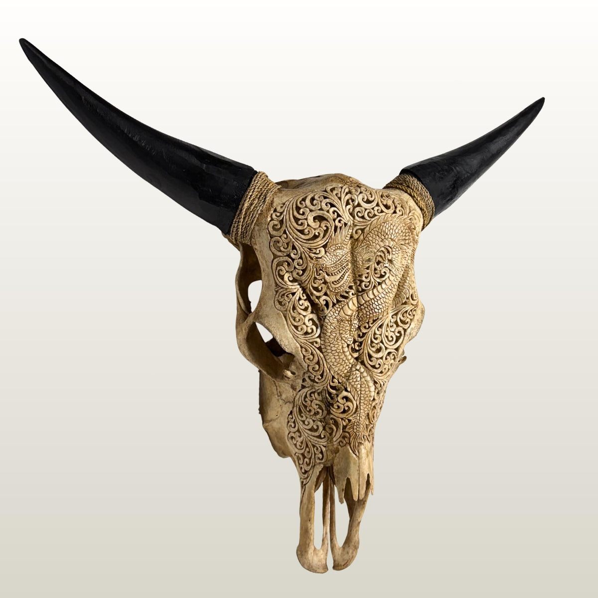 Hand Carved Steer SKULL HORNS Mystical Dragon Taxidermy Cow bull Wall Art