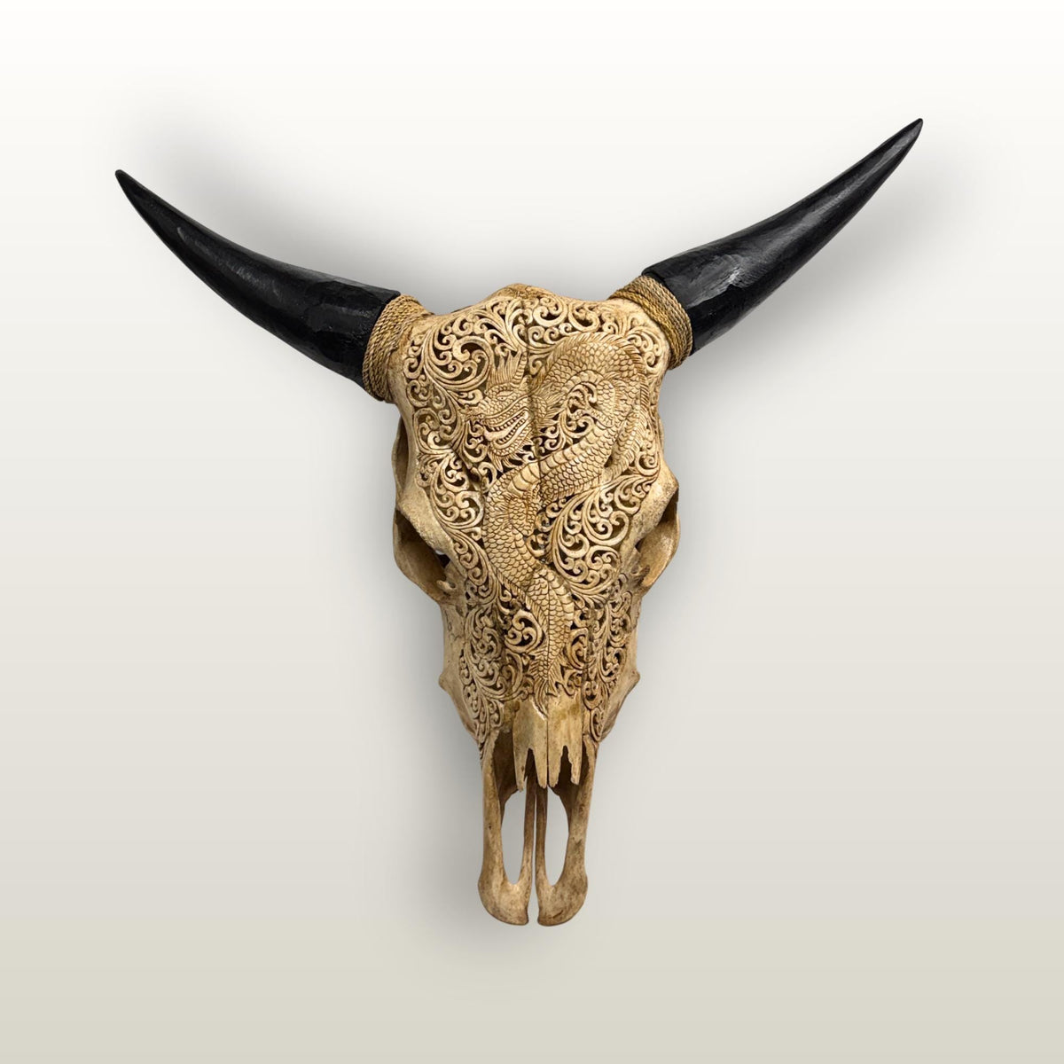 Hand Carved Steer SKULL HORNS Mystical Dragon Taxidermy Cow bull Wall Art