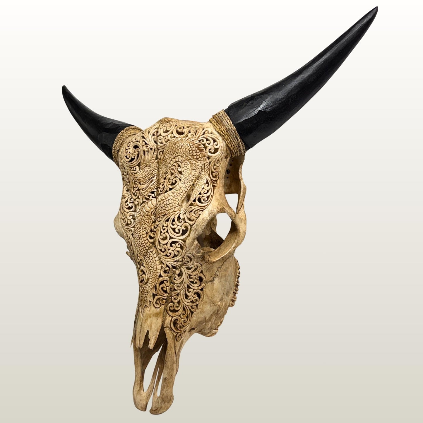 Hand Carved Steer SKULL HORNS Mystical Dragon Taxidermy Cow bull Wall Art