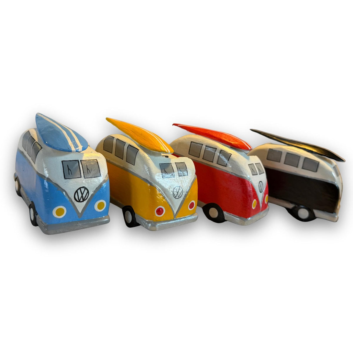 VW Bus Camper Van, Hand Carved Wood Perpetual Desk Calendar - Hand Painted Pop Art