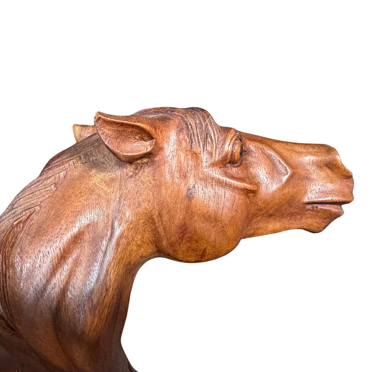 Wild 5 Horses Sculpture - Abstract Hand Carved Suar Wood Horse Bust Statue, Equine Art