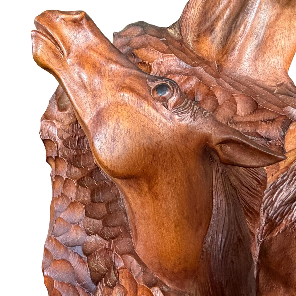 Wild 5 Horses Sculpture - Abstract Hand Carved Suar Wood Horse Bust Statue, Equine Art