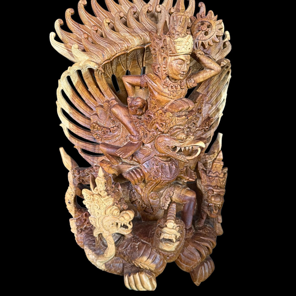 Balinese Garuda Vishnu Naga Sculpture: Hand carved wood  Indonesian Art Statue