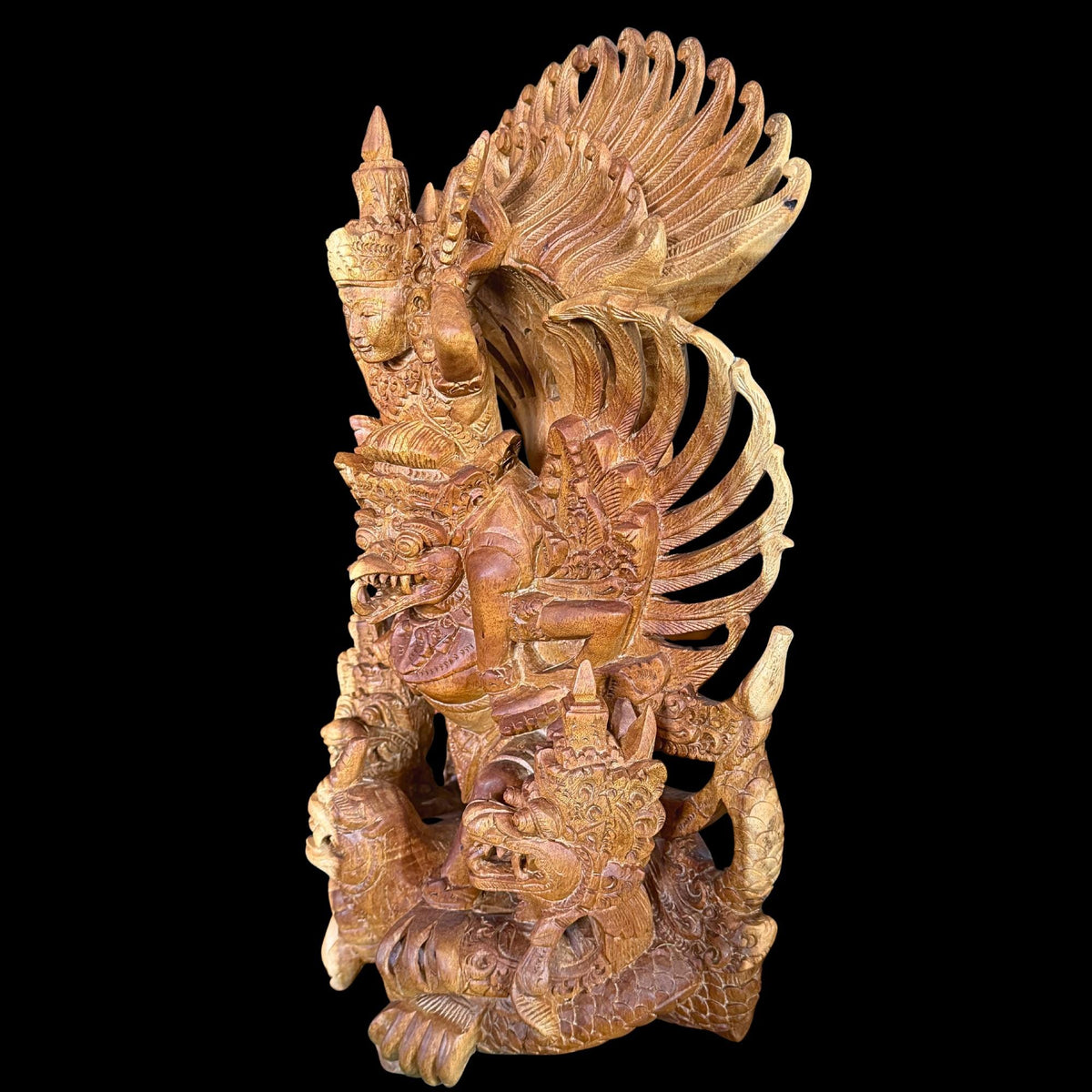 Balinese Garuda Vishnu Naga Sculpture: Hand carved wood  Indonesian Art Statue