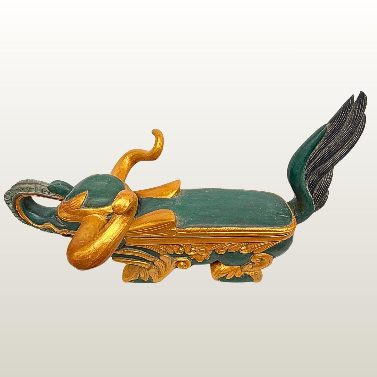 Vintage Balinese Elephant Bull Keropak Temple Offering Box Polychrome Hand Carved Wood folk Art