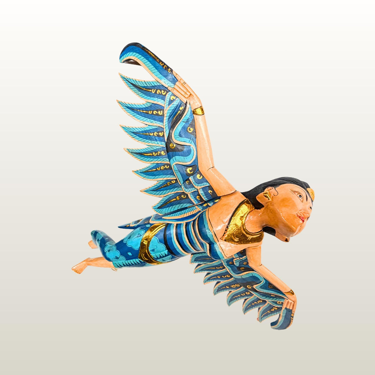 Balinese Winged Dewi Sri Goddess Mobile: Carved Wood Demon Chaser Bali Art 30"