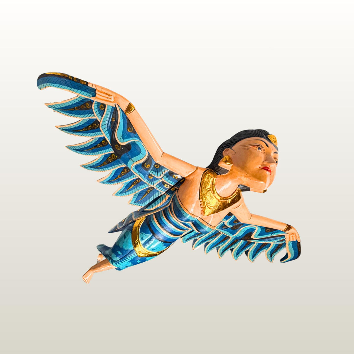 Balinese Winged Dewi Sri Goddess Mobile: Carved Wood Demon Chaser Bali Art 30"