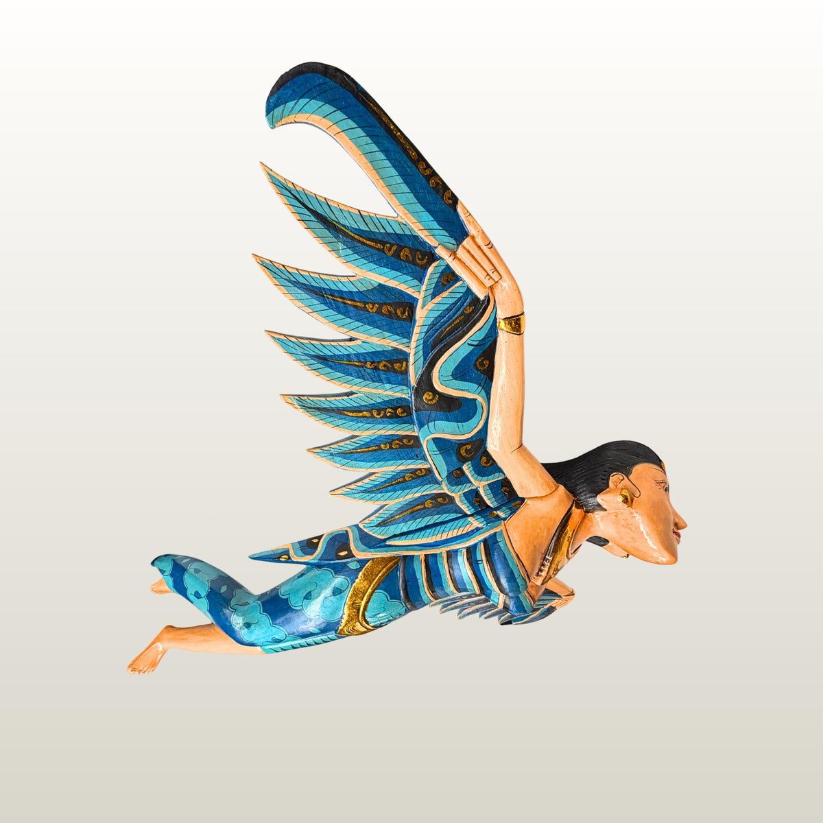 Balinese Winged Dewi Sri Goddess Mobile: Carved Wood Demon Chaser Bali Art 30"