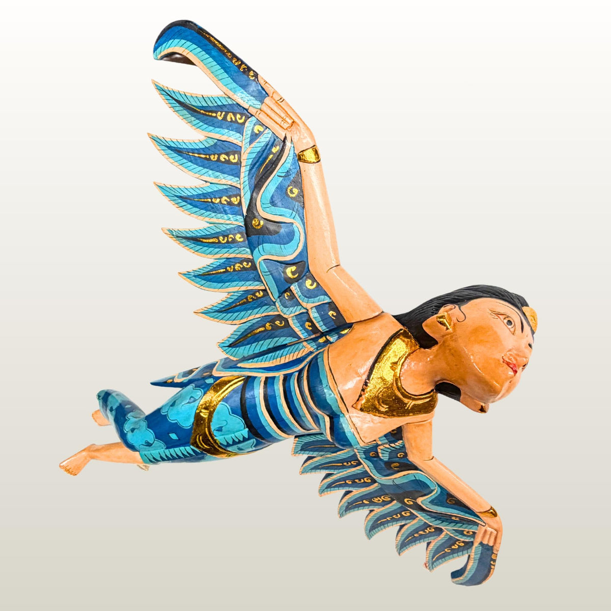 Balinese Winged Dewi Sri Goddess Mobile: Carved Wood Demon Chaser Bali Art 30"