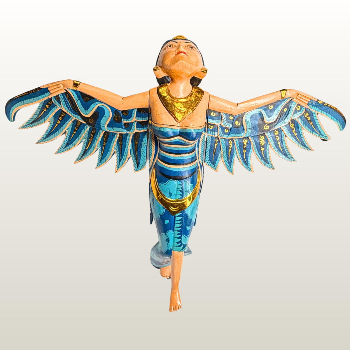 Balinese Winged Dewi Sri Goddess Mobile: Carved Wood Demon Chaser Bali Art 30"