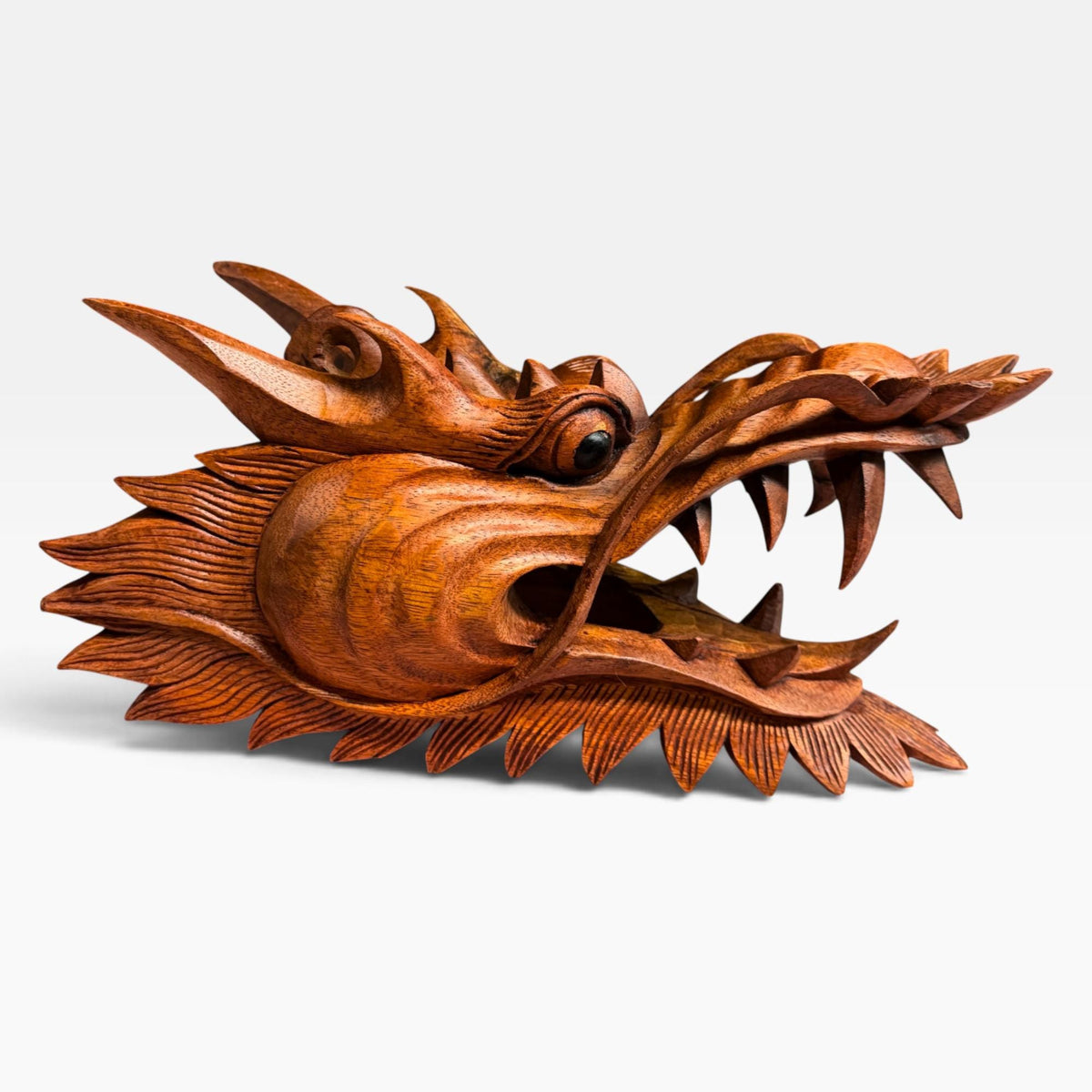 Balinese Horned Dragon Mask: Hand Carved Wood Naga, Wall Art Sculpture