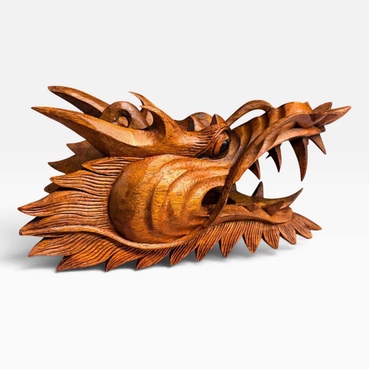 Balinese Horned Dragon Mask: Hand Carved Wood Naga, Wall Art Sculpture
