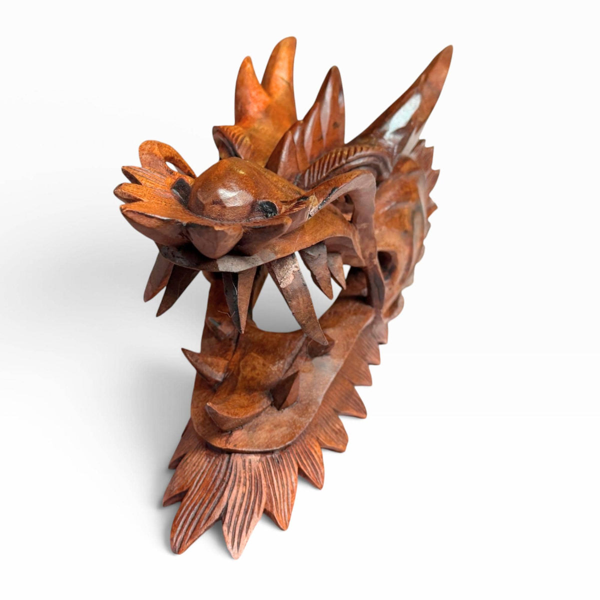Balinese Horned Dragon Mask: Hand Carved Wood Naga, Wall Art Sculpture