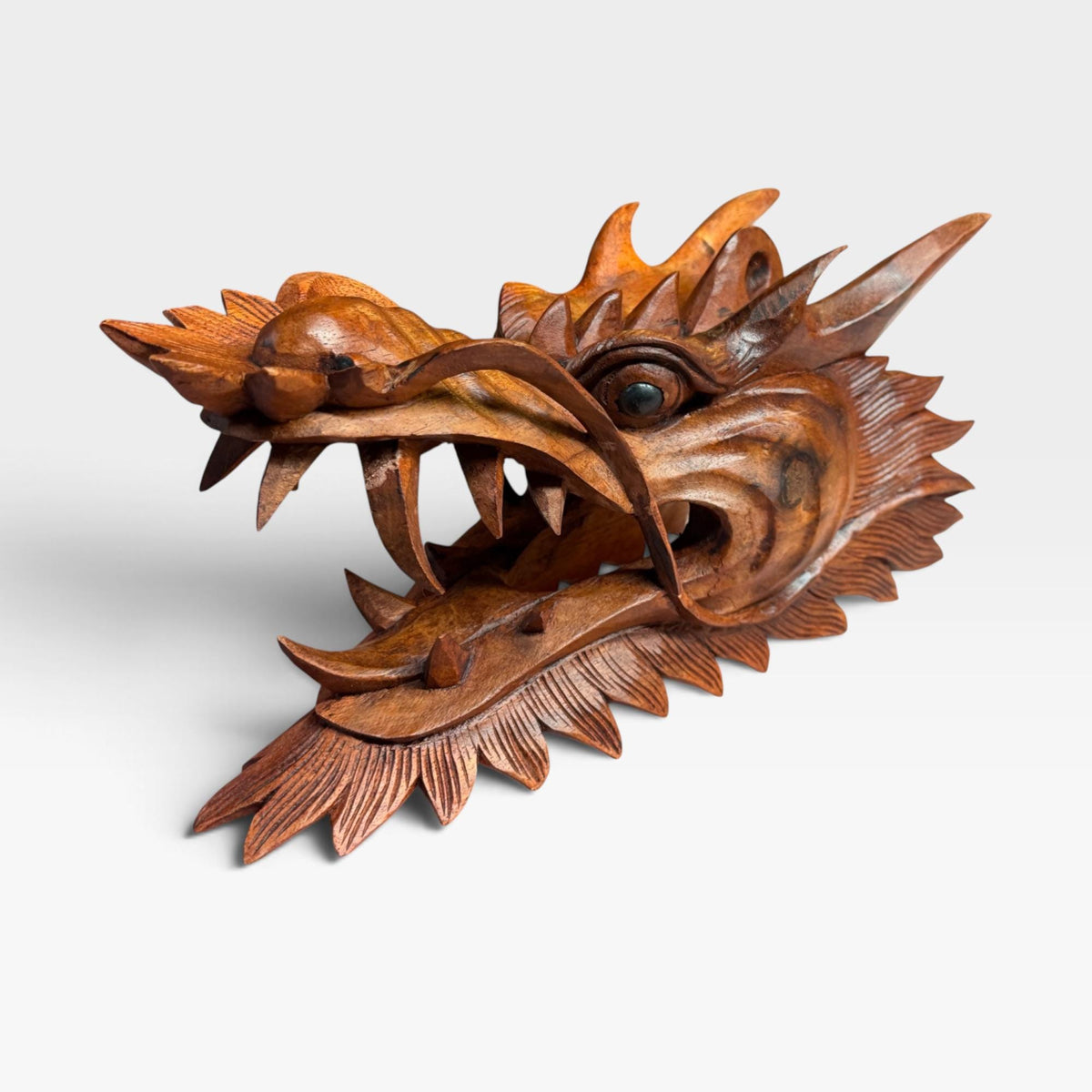 Balinese Horned Dragon Mask: Hand Carved Wood Naga, Wall Art Sculpture