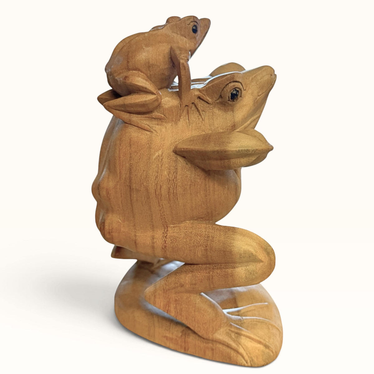 Vintage Balinese Frog with Baby Sculpture, Traditional Balinese Style  Art Wood Carving
