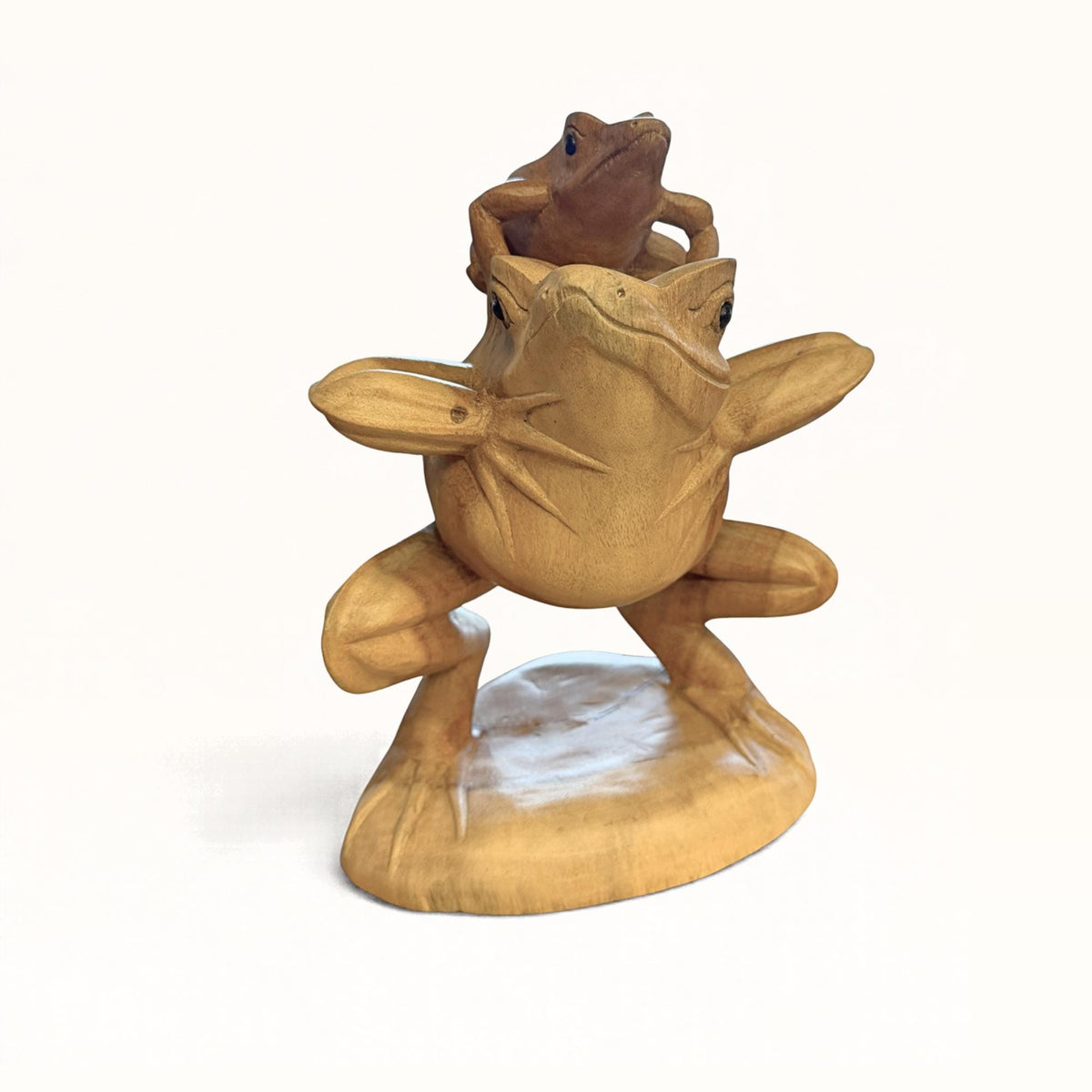 Vintage Balinese Frog with Baby Sculpture, Traditional Balinese Style  Art Wood Carving