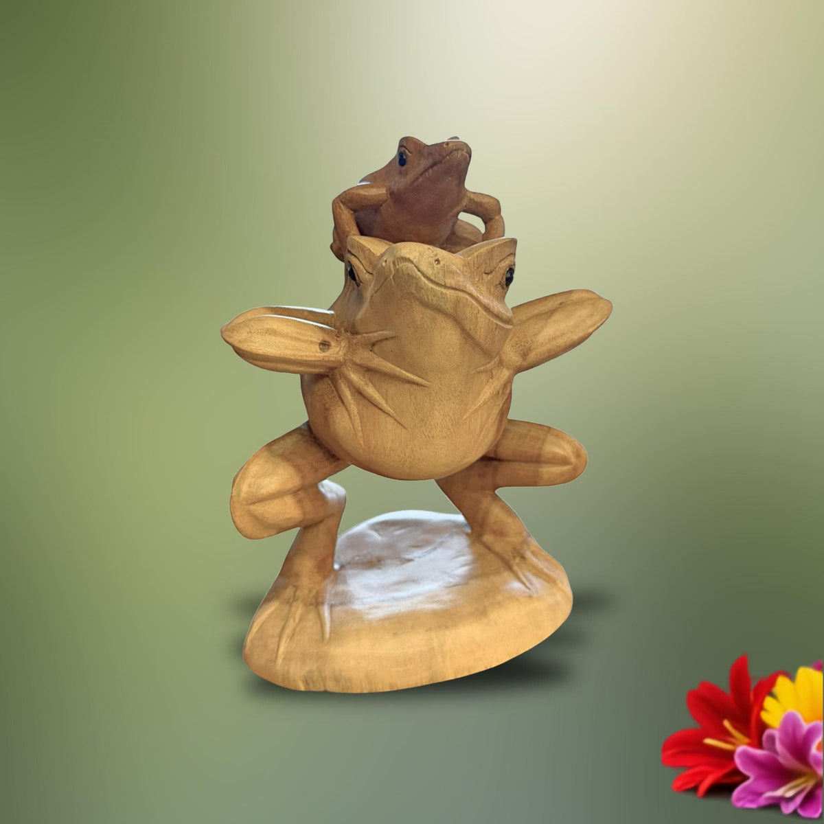 Vintage Balinese Frog with Baby Sculpture, Traditional Balinese Style  Art Wood Carving