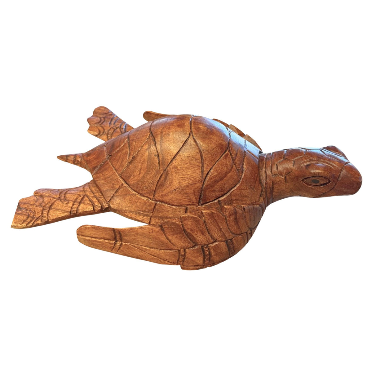 Sea Turtle Sculpture Hand Carved Wood Sea Life Statue, Coastal Nautical Art 16”