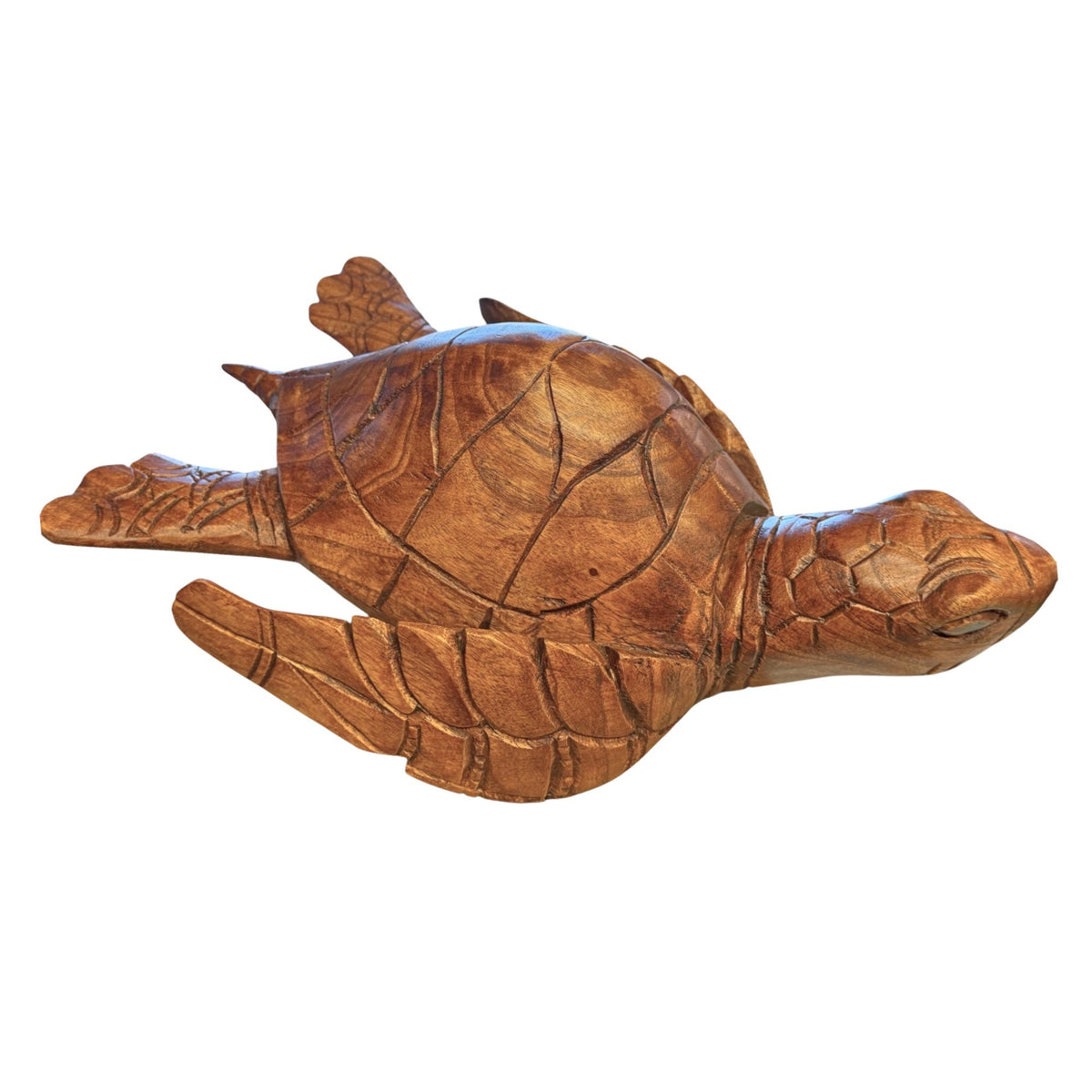 Sea Turtle Sculpture Hand Carved Wood Sea Life Statue, Coastal Nautical Art 16”