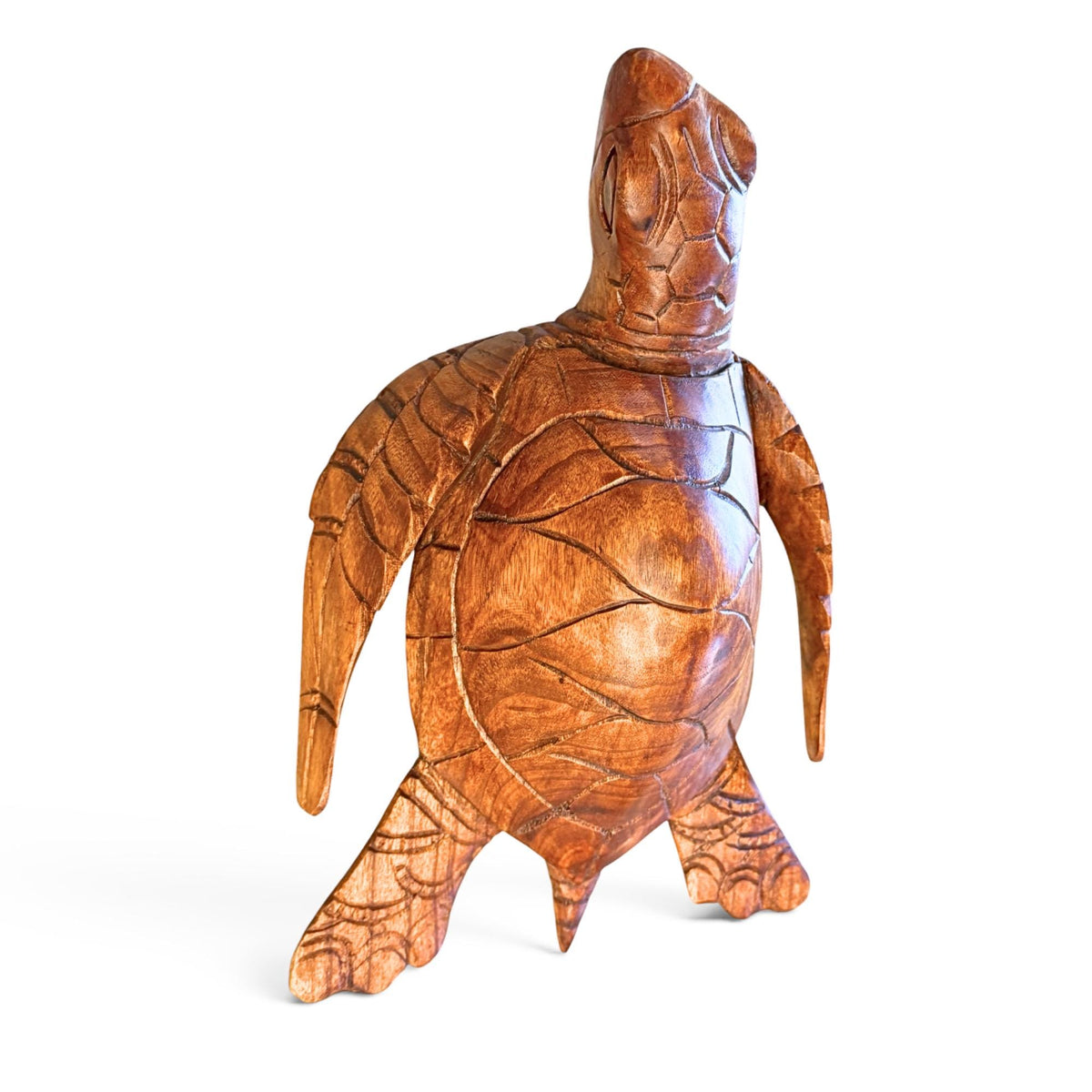 Sea Turtle Sculpture Hand Carved Wood Sea Life Statue, Coastal Nautical Art 16”