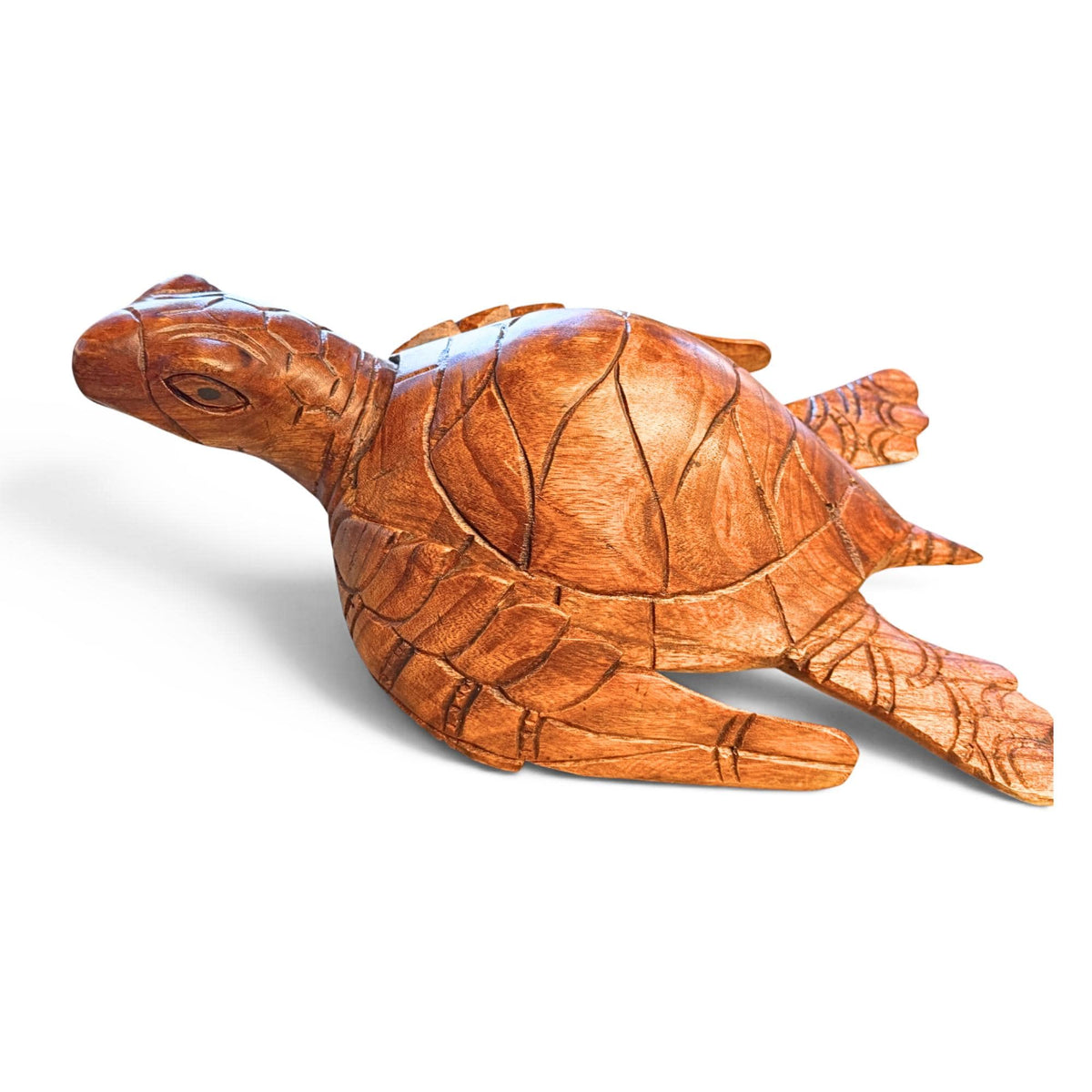 Sea Turtle Sculpture Hand Carved Wood Sea Life Statue, Coastal Nautical Art 16”
