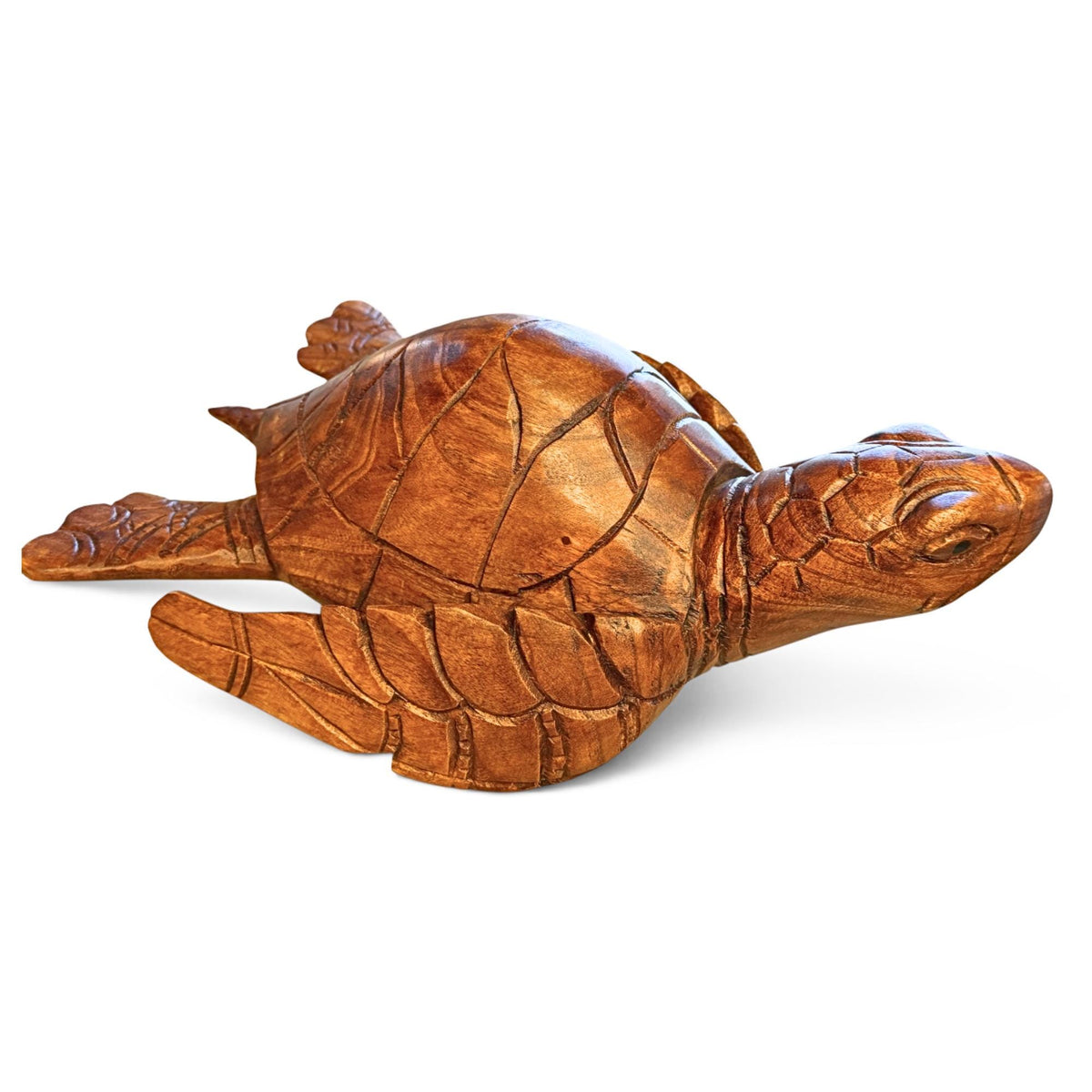 Sea Turtle Sculpture Hand Carved Wood Sea Life Statue, Coastal Nautical Art 16”