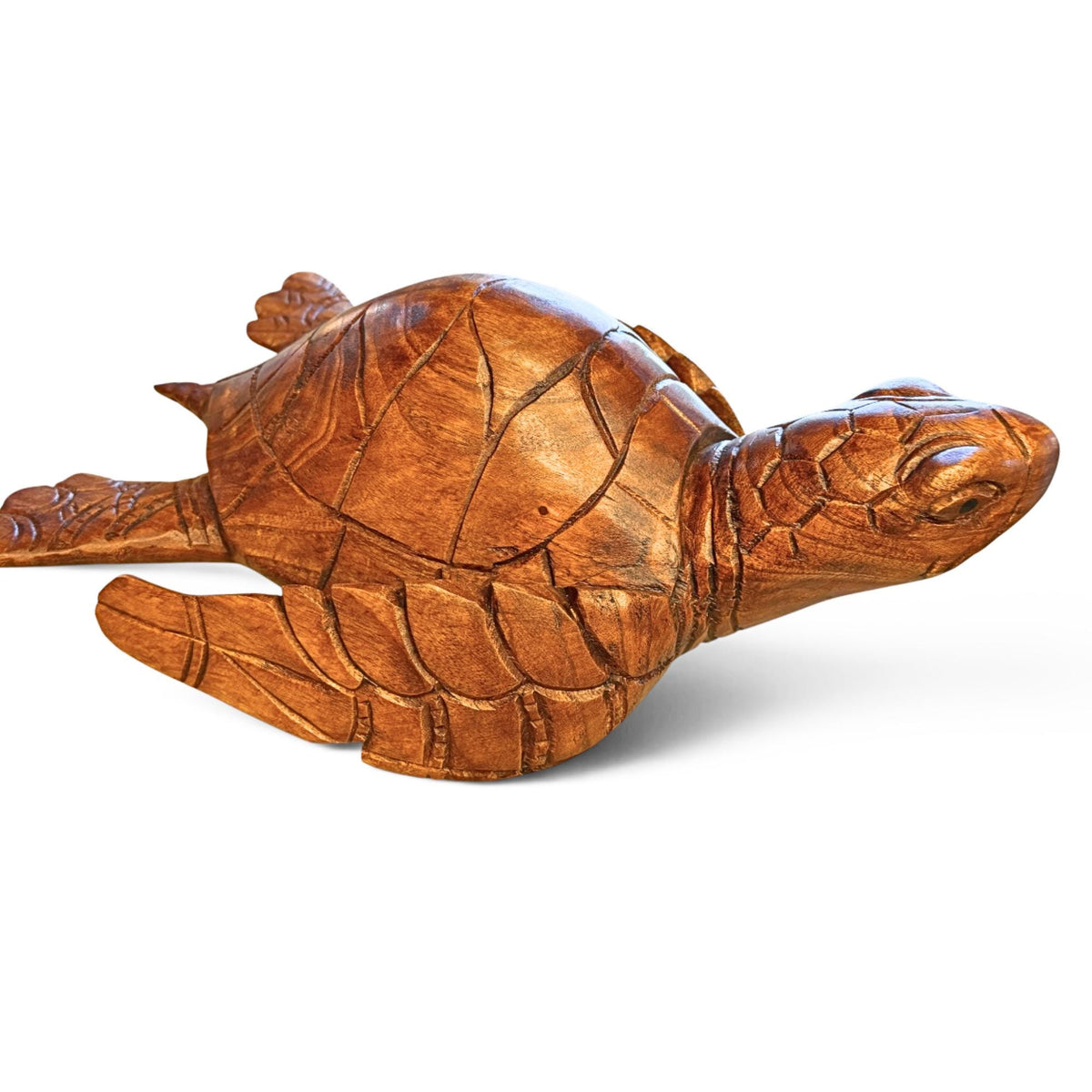 Sea Turtle Sculpture Hand Carved Wood Sea Life Statue, Coastal Nautical Art 16”