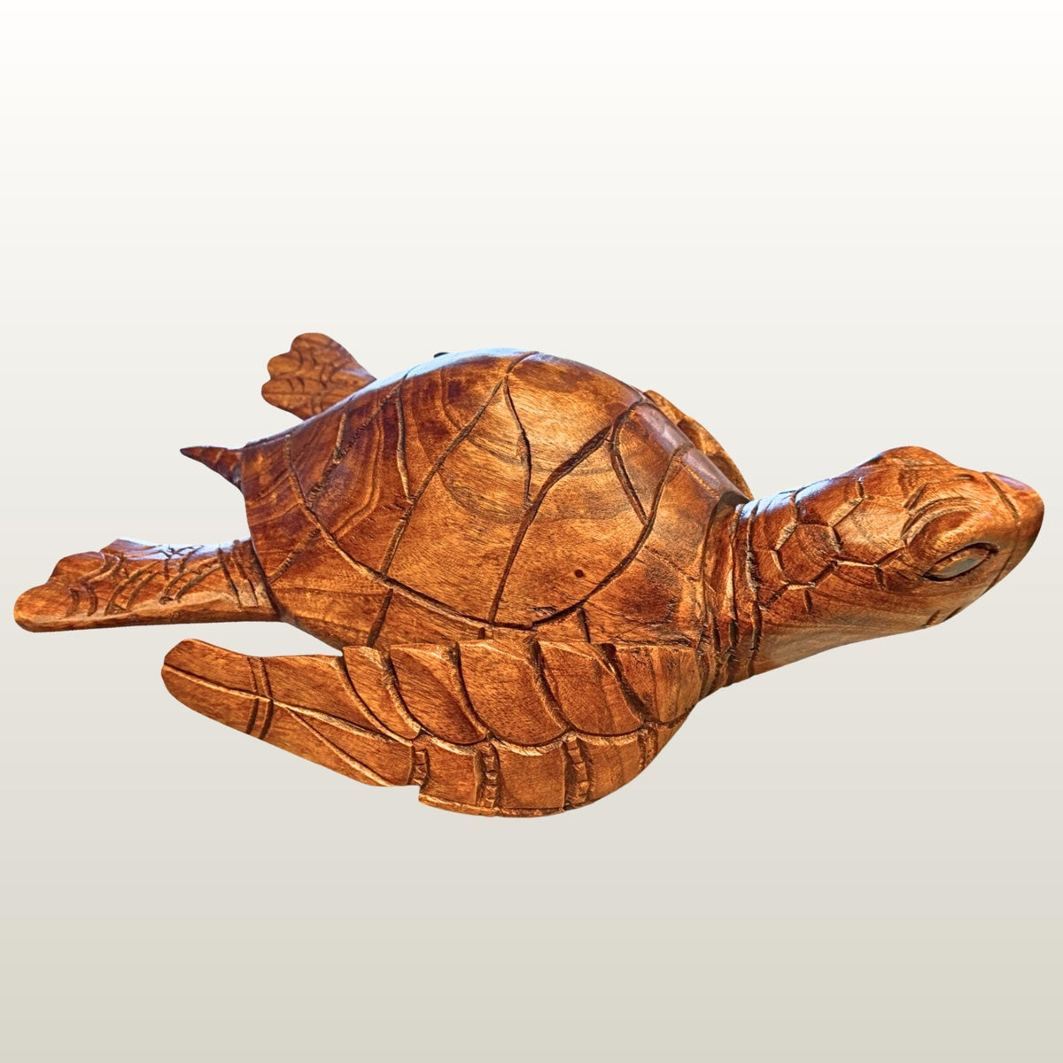 Sea Turtle Sculpture Hand Carved Wood Sea Life Statue, Coastal Nautical Art 16”