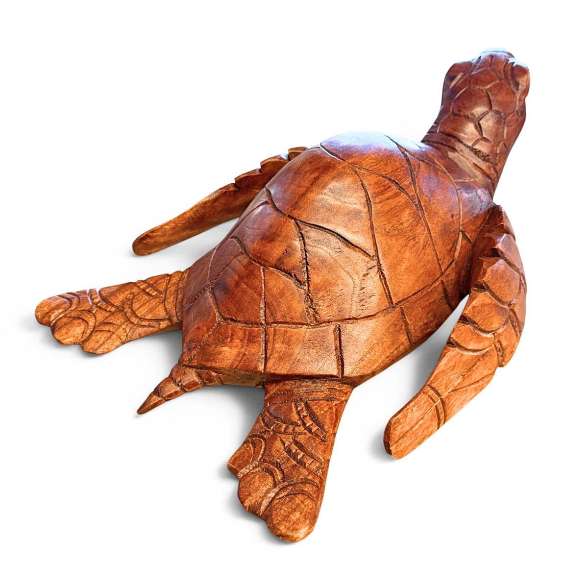 Sea Turtle Sculpture Hand Carved Wood Sea Life Statue, Coastal Nautical Art 16”