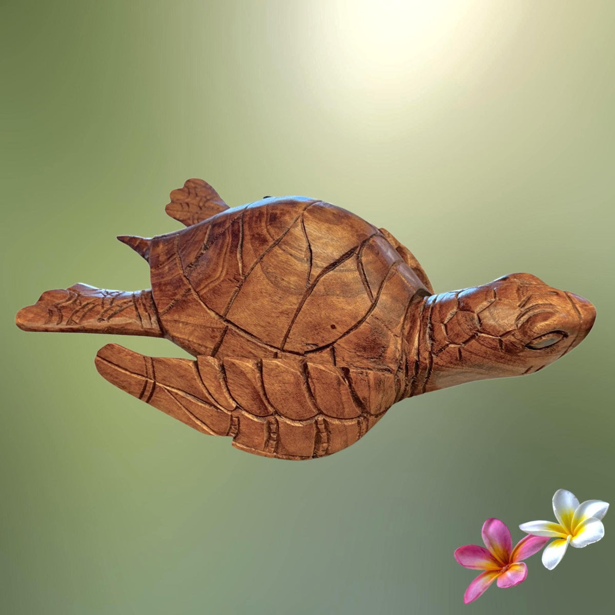 Sea Turtle Sculpture Hand Carved Wood Sea Life Statue, Coastal Nautical Art 16”