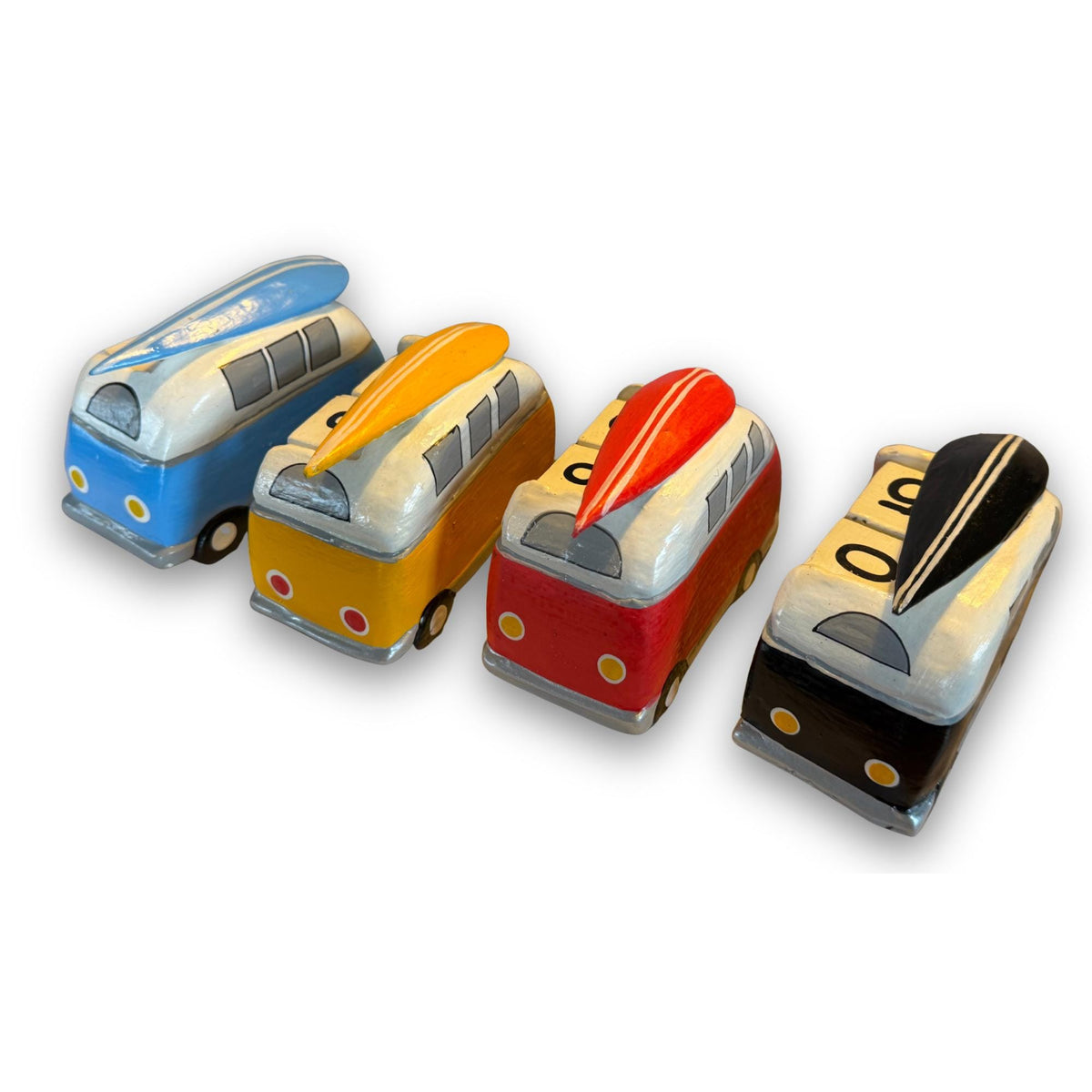 VW Bus Camper Van, Hand Carved Wood Perpetual Desk Calendar - Hand Painted Pop Art