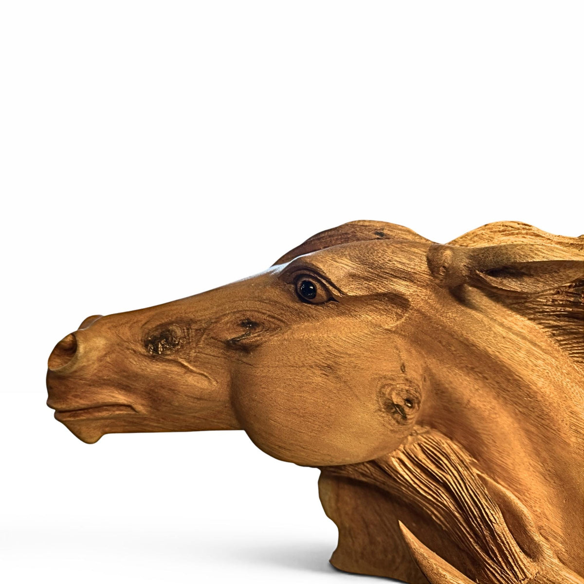 Wild Horses Sculpture - Hand Carved Teak Wood Horse Bust Statue, Equine Art