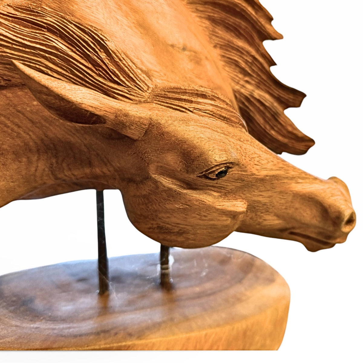 Wild Horses Sculpture - Hand Carved Teak Wood Horse Bust Statue, Equine Art