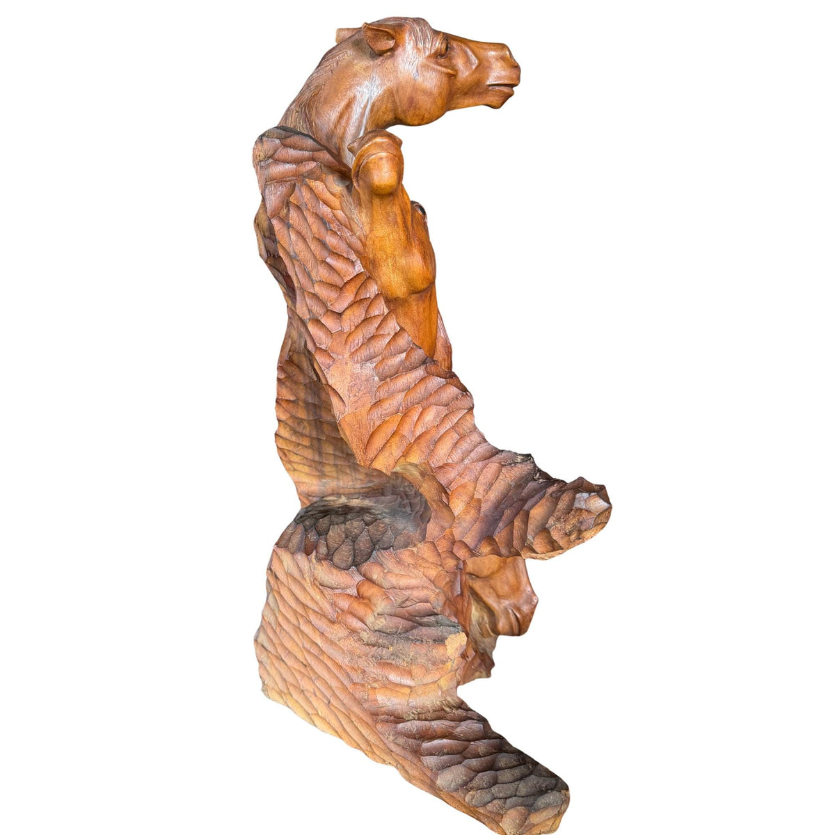 Wild 5 Horses Sculpture - Abstract Hand Carved Suar Wood Horse Bust Statue, Equine Art