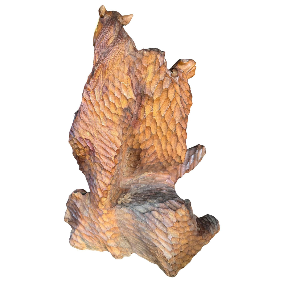 Wild 5 Horses Sculpture - Abstract Hand Carved Suar Wood Horse Bust Statue, Equine Art
