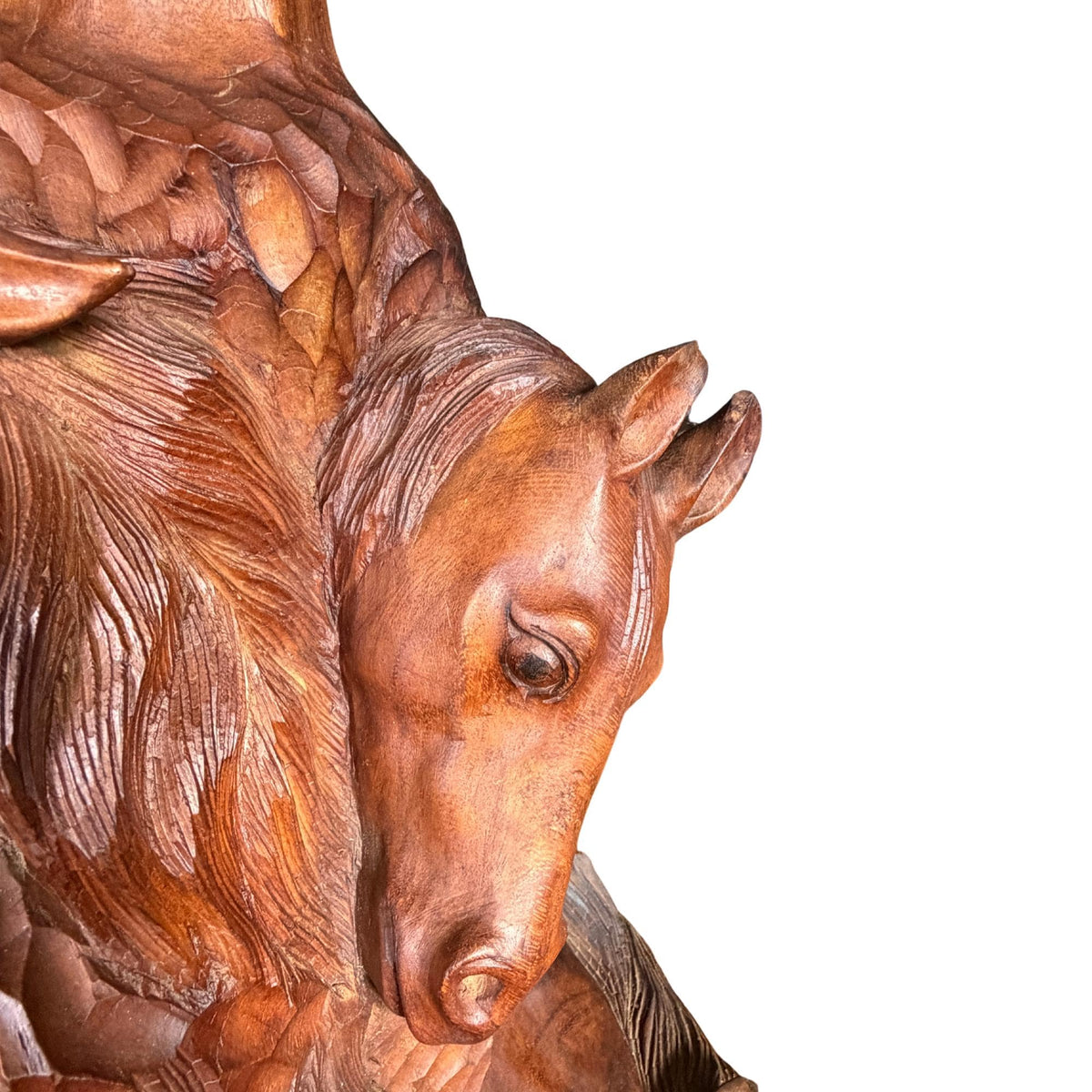 Wild 5 Horses Sculpture - Abstract Hand Carved Suar Wood Horse Bust Statue, Equine Art