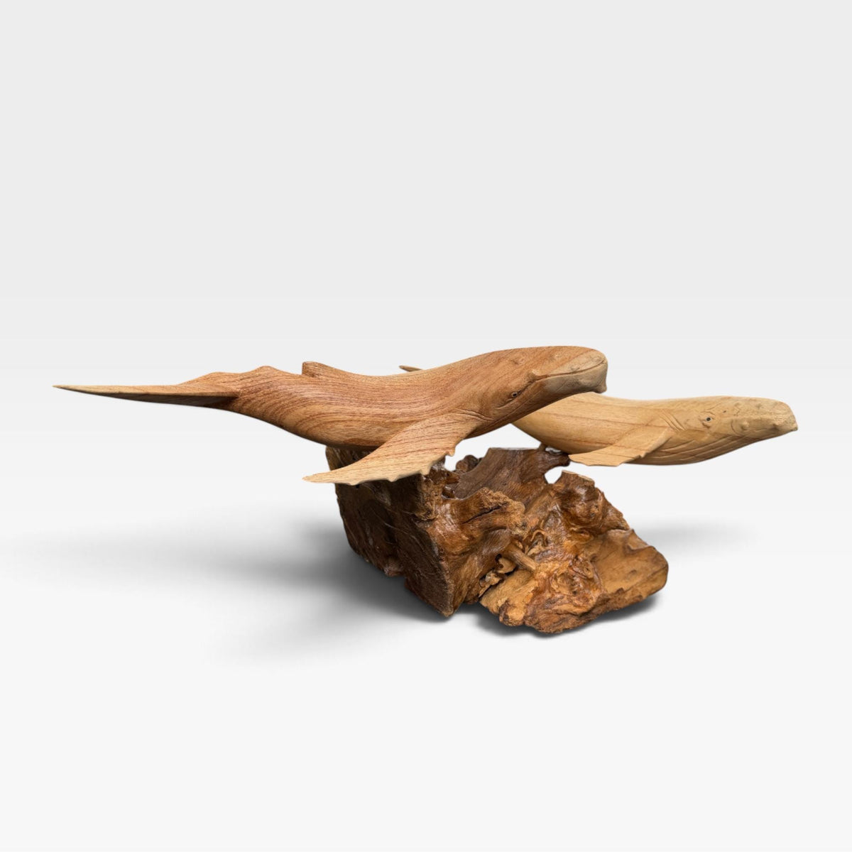 Twin Humpback Whale Sculpture, Hand Carved Wood sea life Statue, Nautical Decor