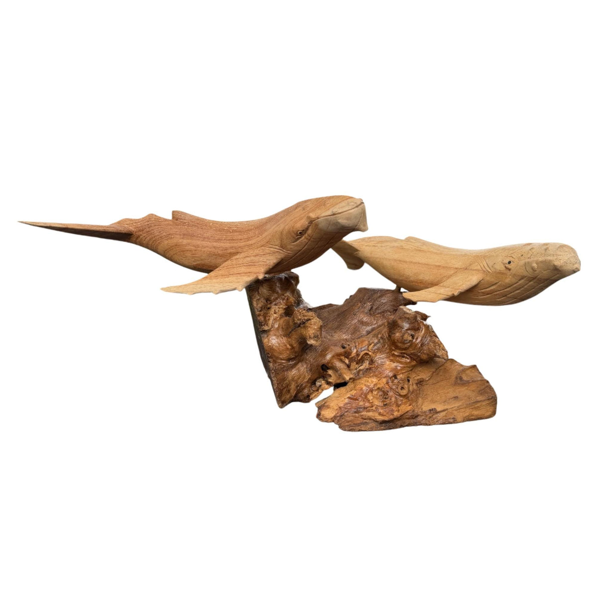 Twin Humpback Whale Sculpture, Hand Carved Wood sea life Statue, Nautical Decor