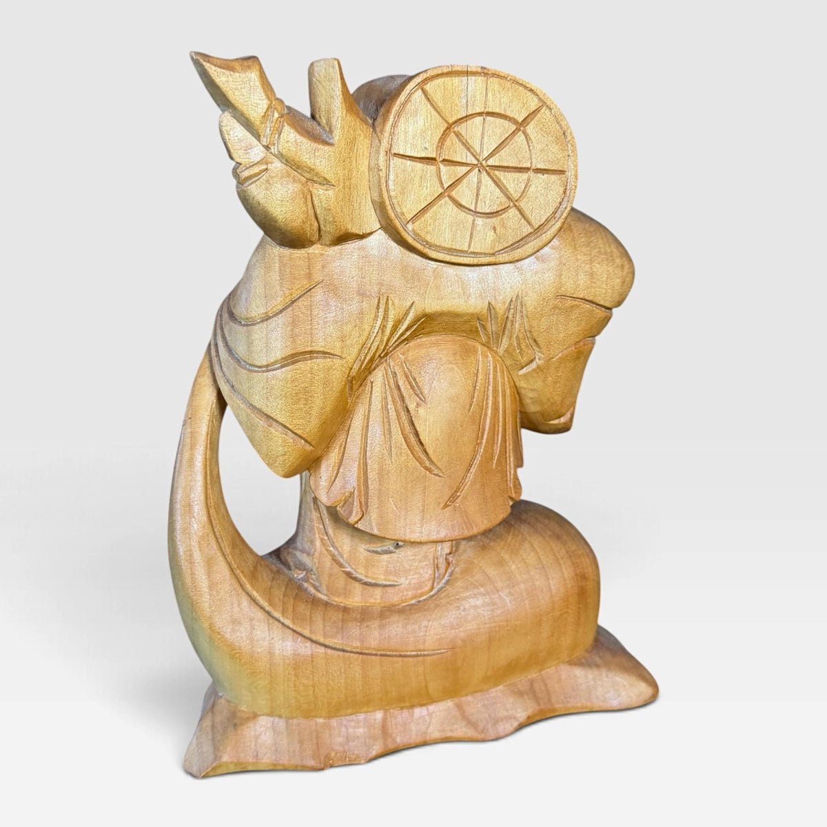Laughing Hotei Budai Laughing Buddha Statue: Hand Carved Wood Sculpture