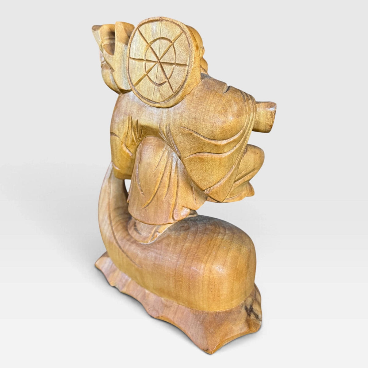 Laughing Hotei Budai Laughing Buddha Statue: Hand Carved Wood Sculpture