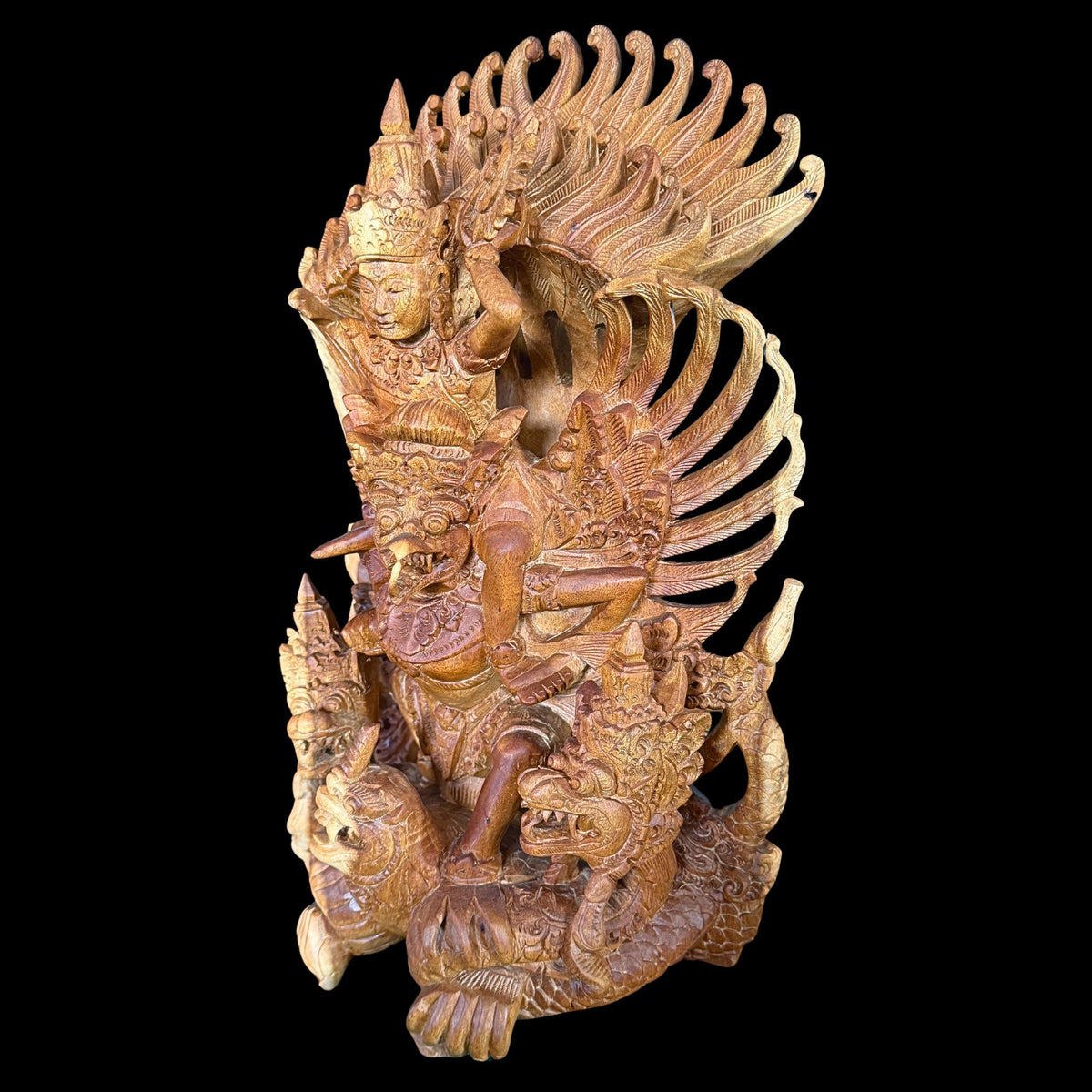 Balinese Garuda Vishnu Naga Sculpture: Hand carved wood  Indonesian Art Statue