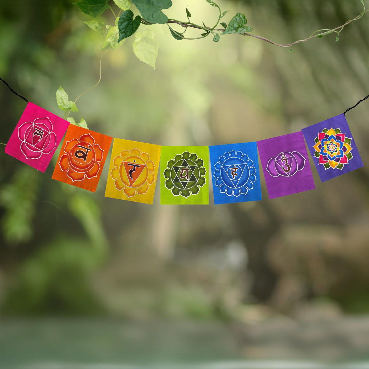 Batik Sacred Chakra Rainbow Prayer Flag: Yoga Meditation Studio,  Home  Garden Decor